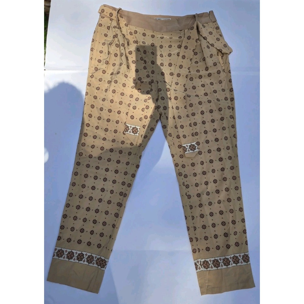 Initial Women's‎ Boho Printed Trousers Pants Sz 4 Beige Brown Belted High...